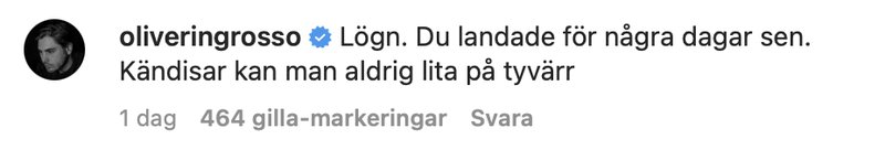 Oliver Ingrosso i Pernilla Wahlgrens kommentarsfält